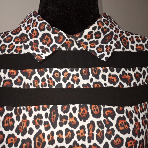 YOU CHEETAH PRINT BABYDOLL DRESS WITH COLLAR AND BLACK SHEER PANELLING SIZE S - Picture 6 of 9